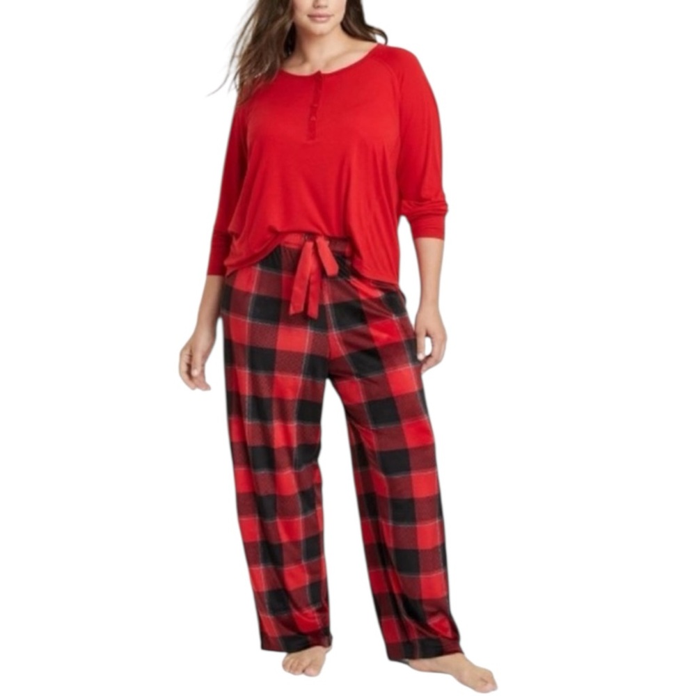 Stars Above Women’s Henley Pajama Set in Red Size S - Picture 2 of 6